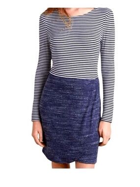 Dolan Left Coast | Faux Wrap Mini Dress Long Sleeves Striped Navy White Medium